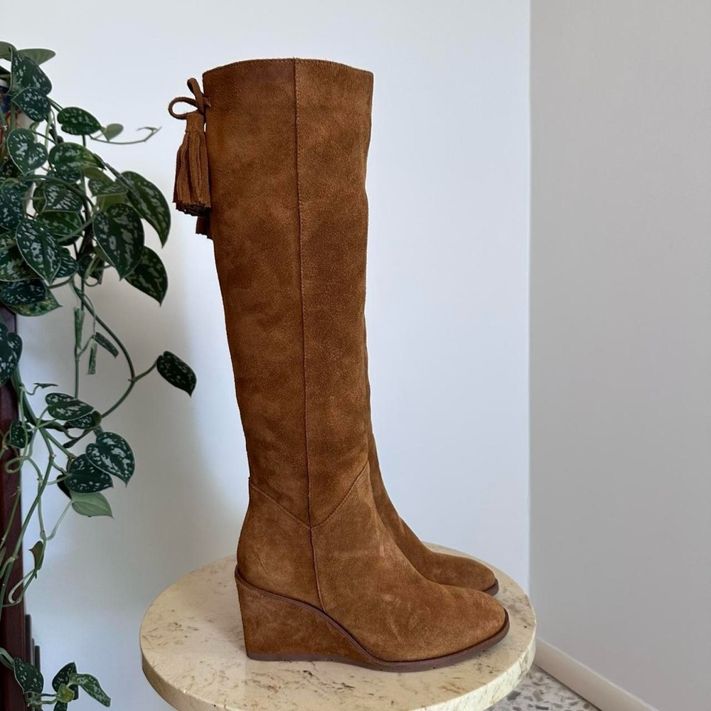 Vintage 90s 2000s knee high chunky platform high heel slouchy wedge boots